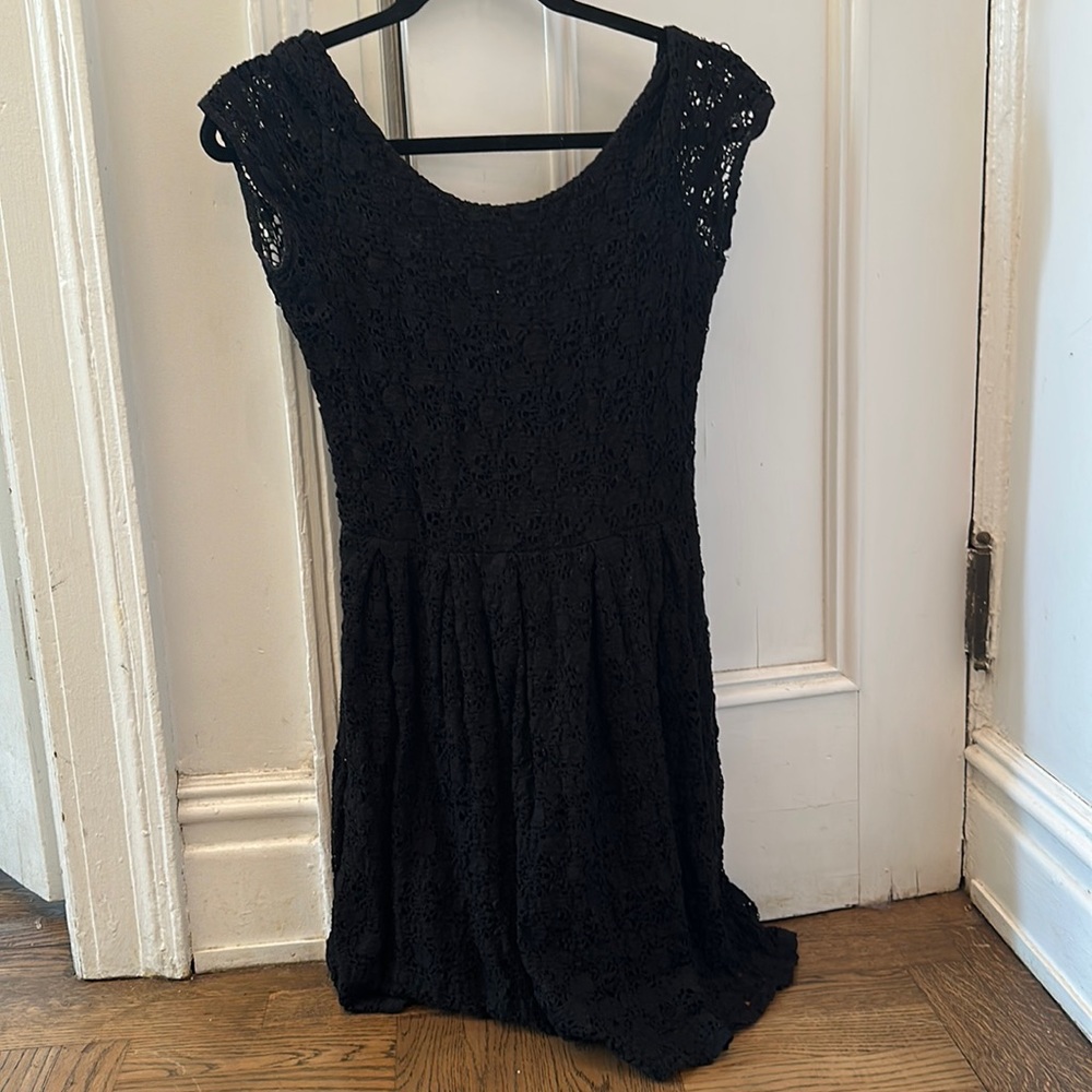 Aqua black dress with scoop back